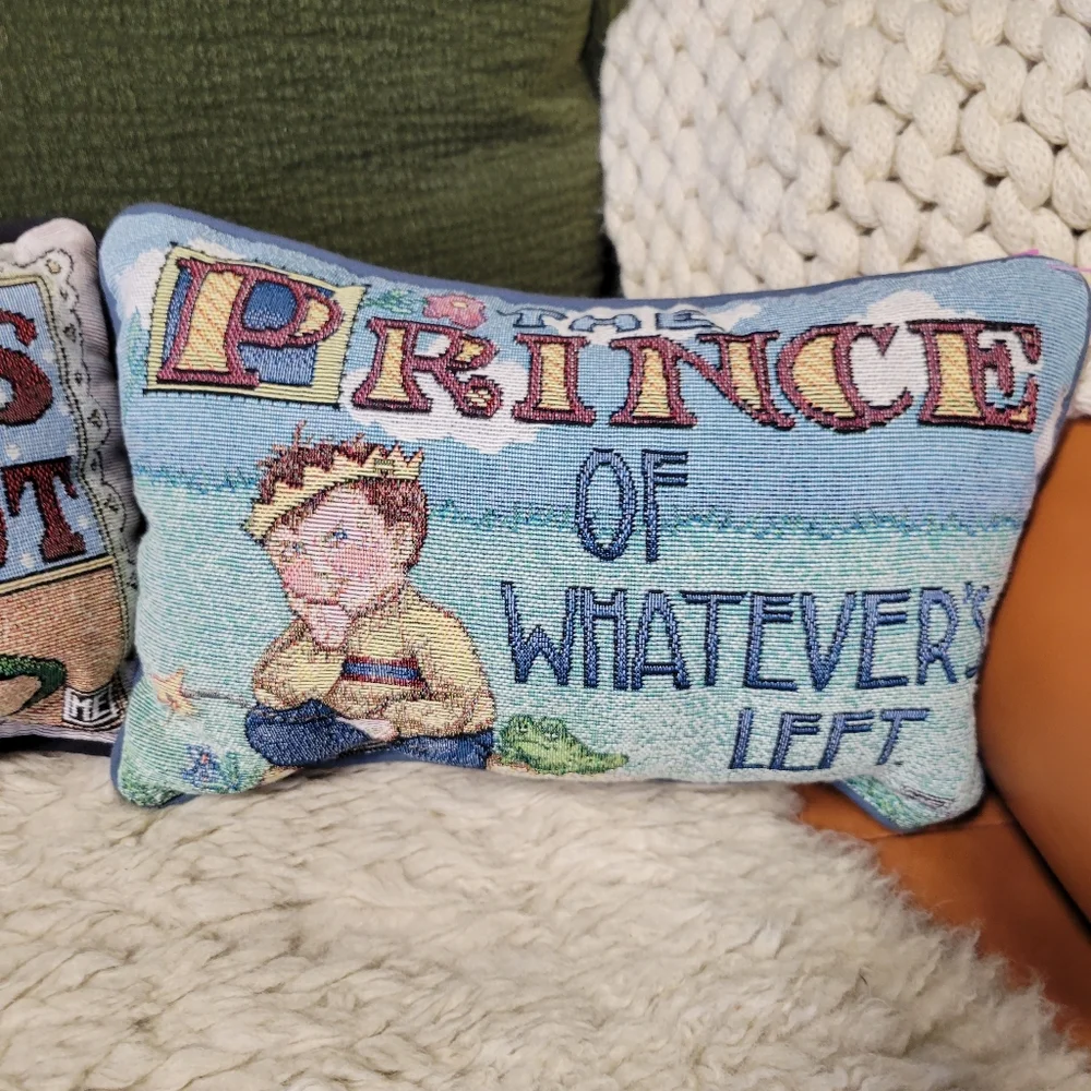 Vintage Mary Engelbreit Princess Prince Tapestry Throw Pillows Needlepoint
